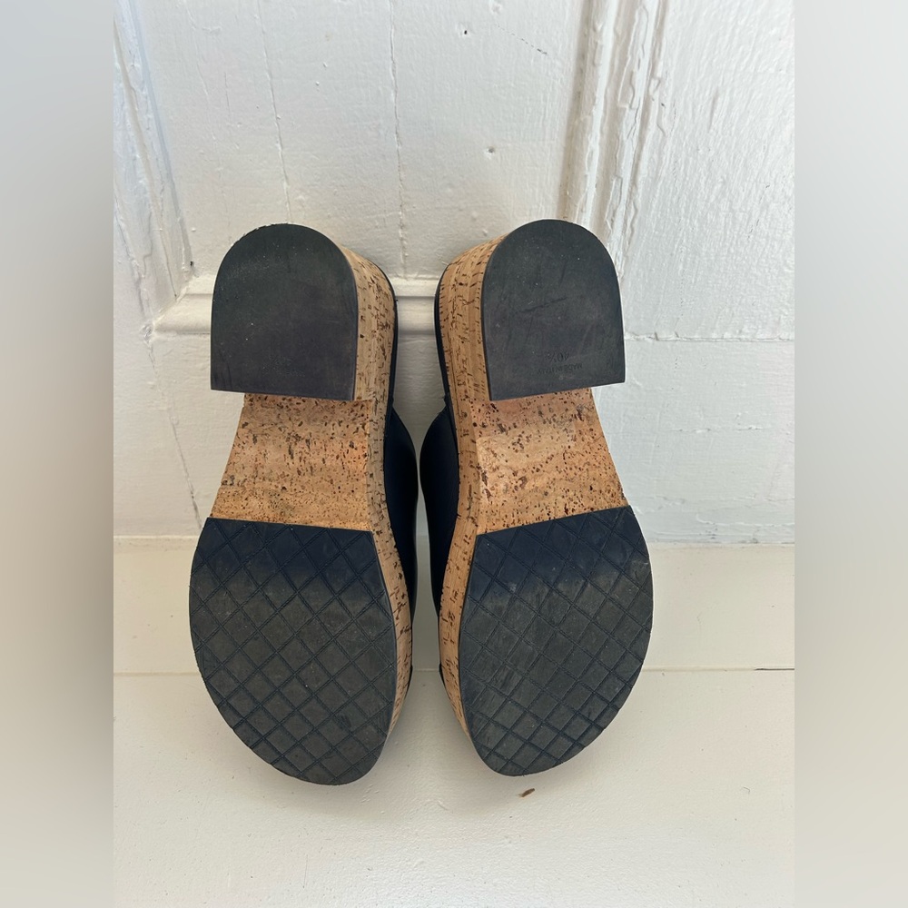 CHANEL Black and Navy Leather Clogs - Picture 9 of 13